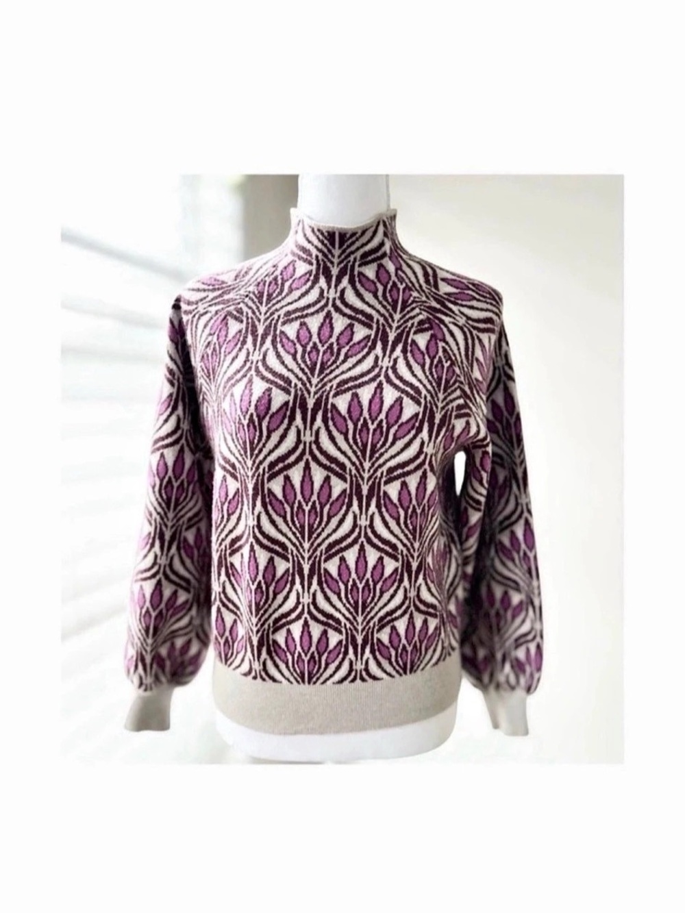 Anthropologie Purple & White Geometric Sweater Size XS